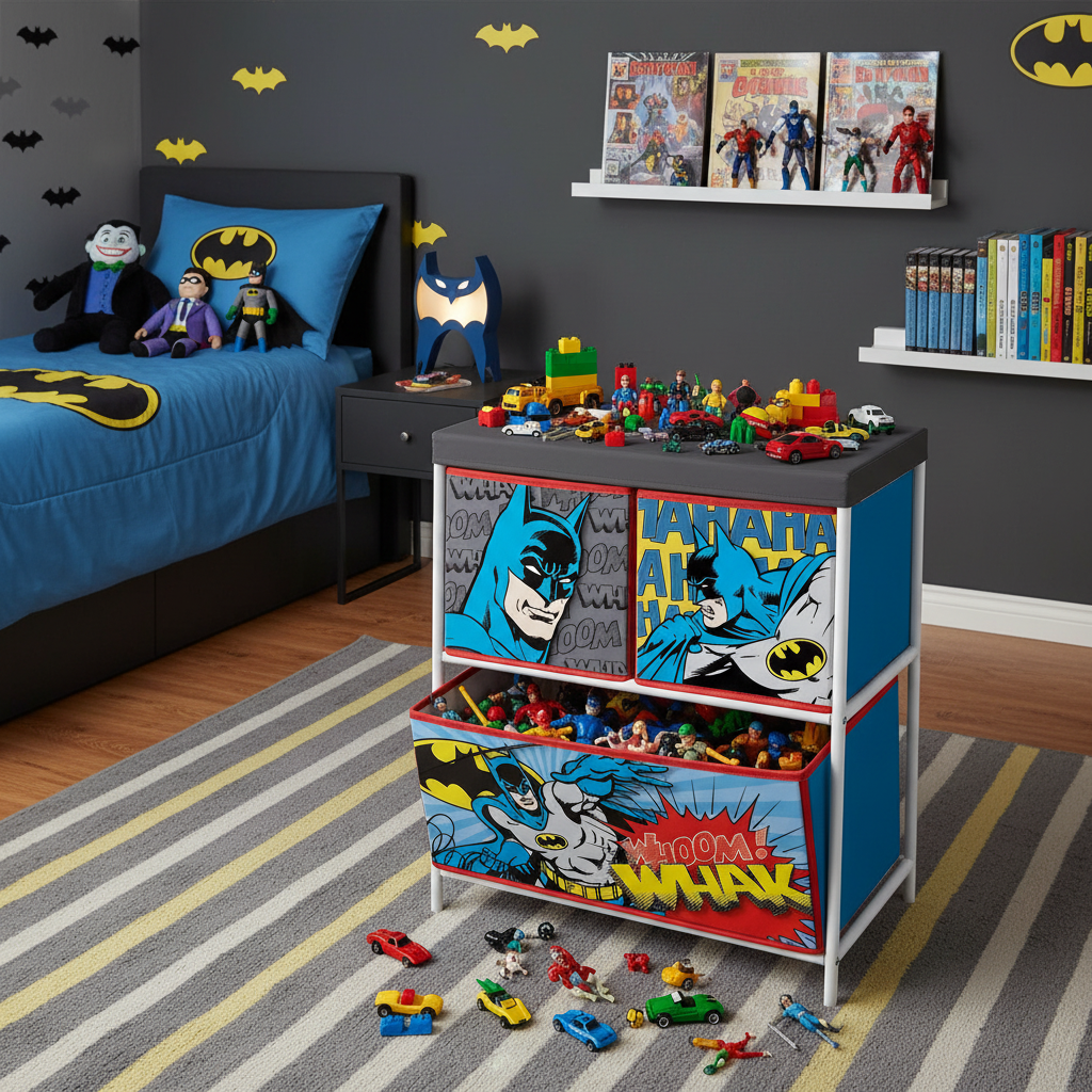 BAT15787 MOBILE PORTAGIOCHI BATMAN CON 3 CONTENITORI TESSILI DI 53X30X60