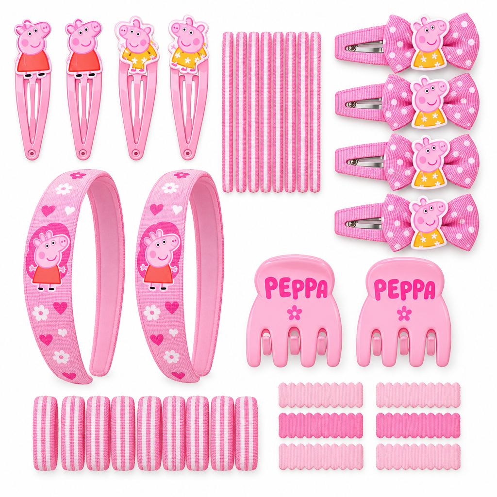 Set Regalo 31 Pezzi Accessori Capelli Bambina Peppa Pig Deluxe | Fermagli Elastici Fascette | Licenza Ufficiale | PIG2502-194