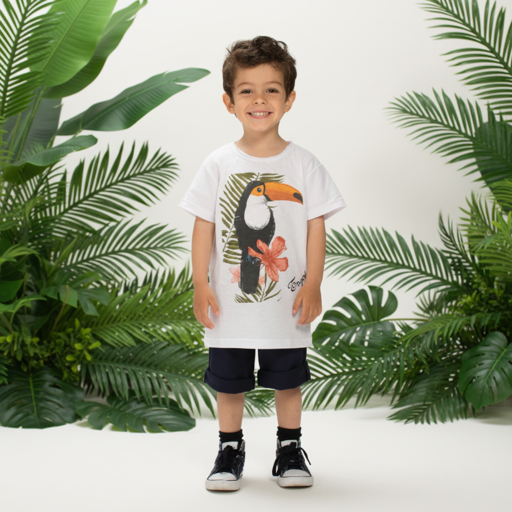 T-Shirt Bambino Cotone Fiammato Stampa Digitale Tucano Taglie 3-8 Anni | Top2Trade | 1012/TUC