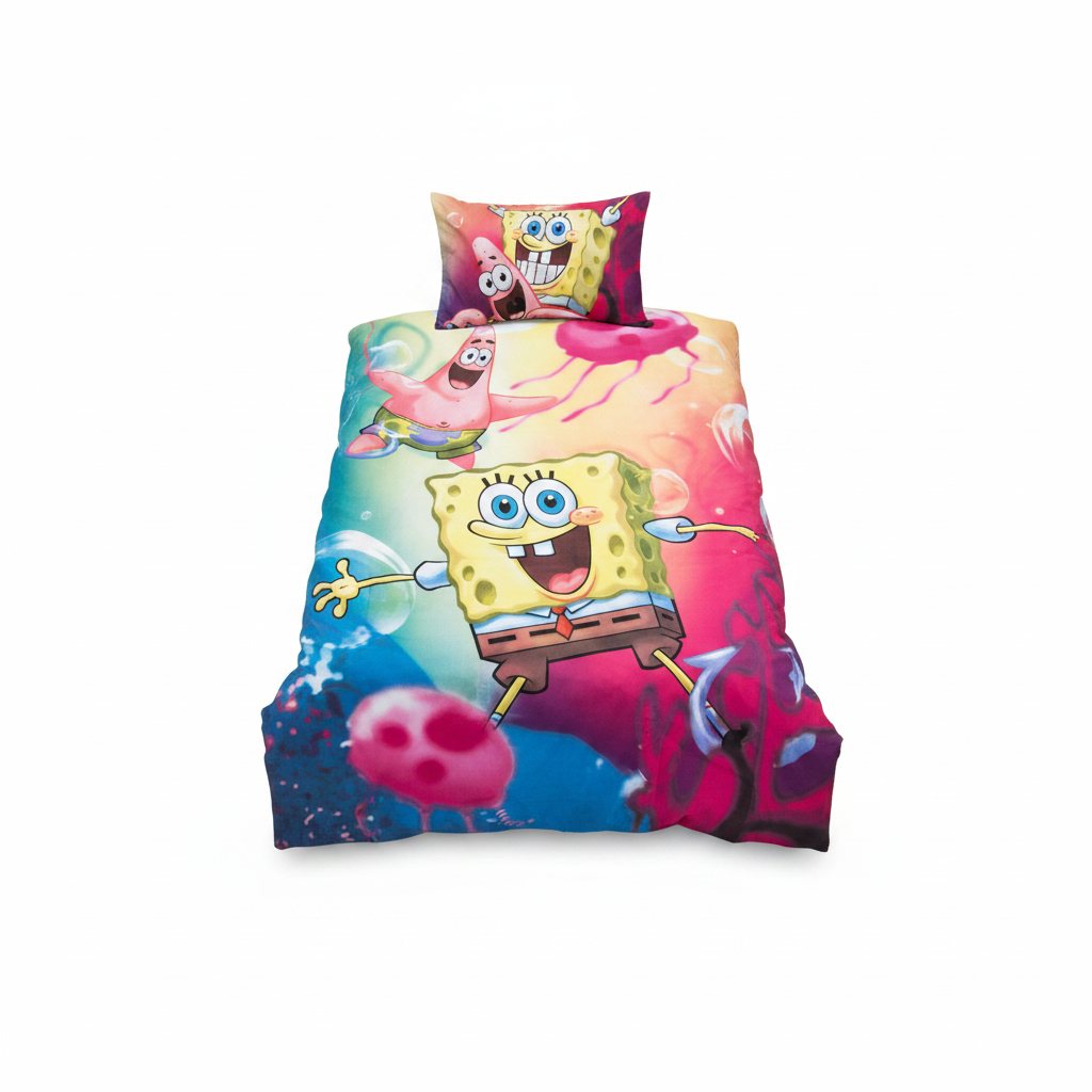 Set Letto Singolo Spongebob | Copripiumino 140x200cm + Federa 65x65cm | 100% Cotone | Disney | SPONGE0920