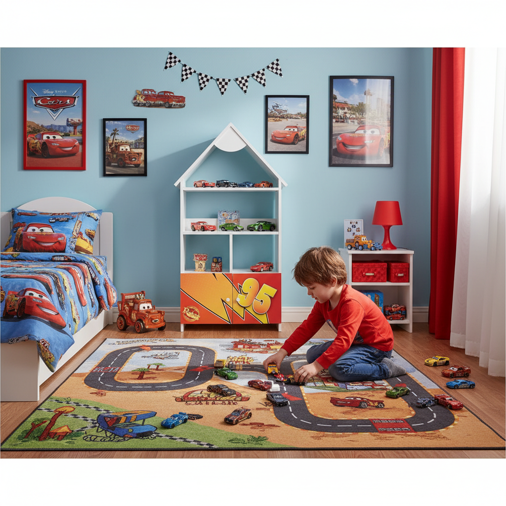 Libreria Casetta Bambino Disney Cars Lightning McQueen | 3 Ripiani + 2 Cassetti | Legno FSC | H139 x L63cm | TPCAS2CAR