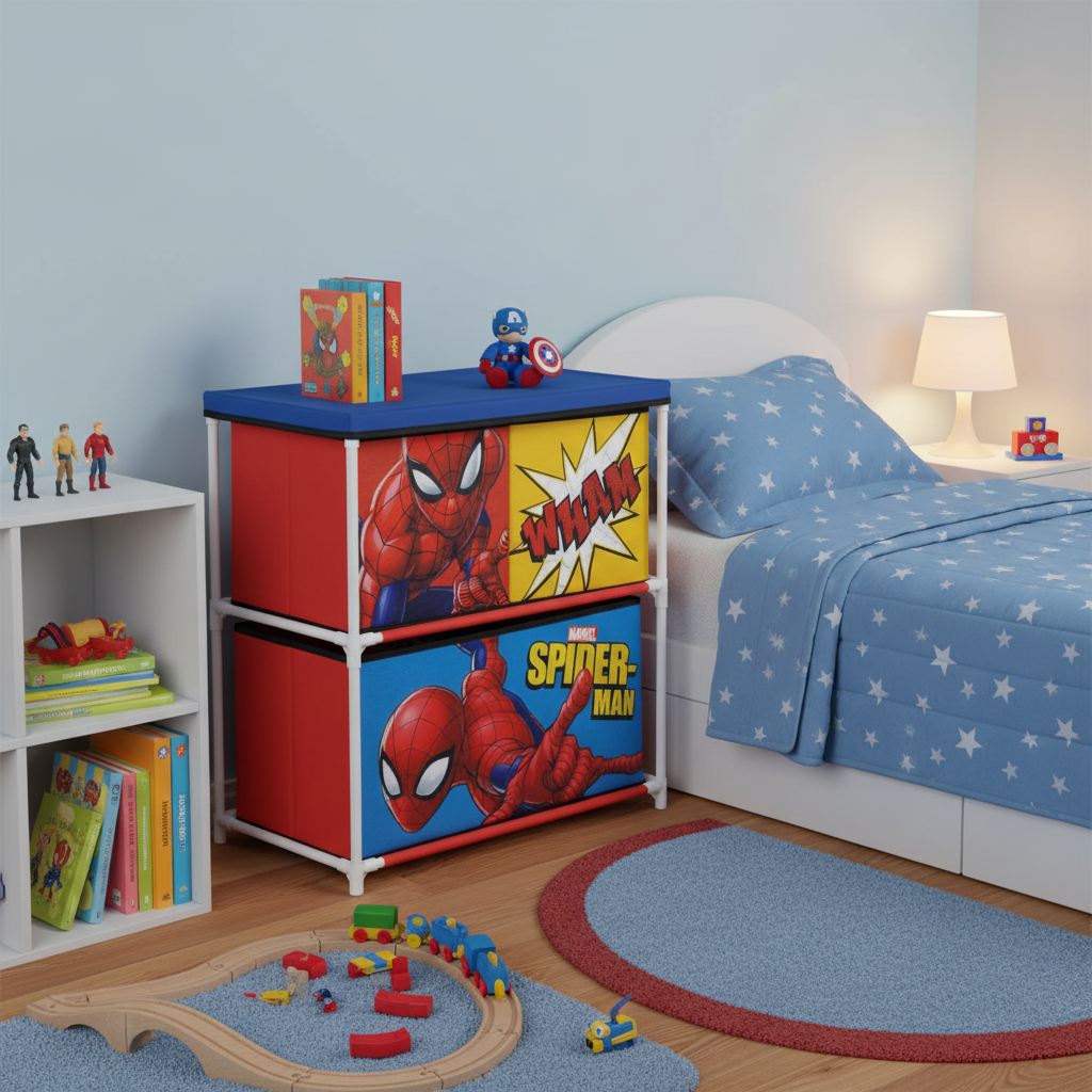 Sp15225 MOBILE PORTAGIOCHI SPIDERMAN  CON 3 CONTENITORI TESSILI DI 53X30X60