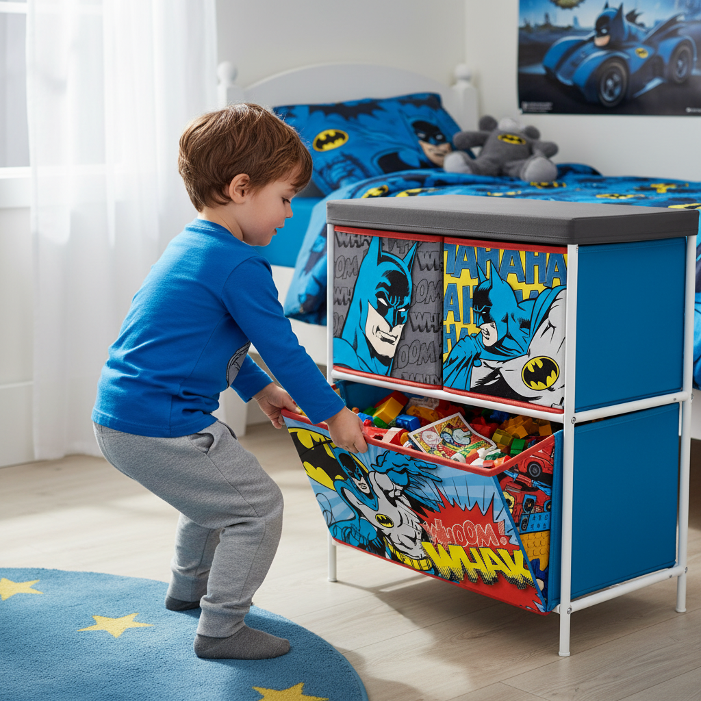 BAT15787 MOBILE PORTAGIOCHI BATMAN CON 3 CONTENITORI TESSILI DI 53X30X60