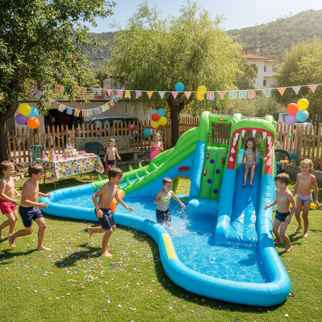 Gonfiabile Coccodrillo con Piscina e 2 Scivoli 570x515x240cm | Top2Trade | 9517