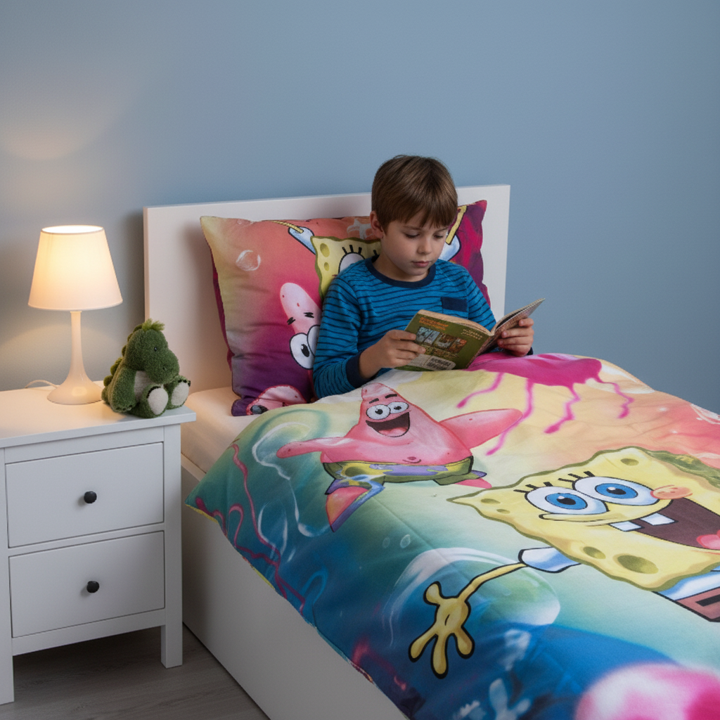 Set Letto Singolo Spongebob | Copripiumino 140x200cm + Federa 65x65cm | 100% Cotone | Disney | SPONGE0920