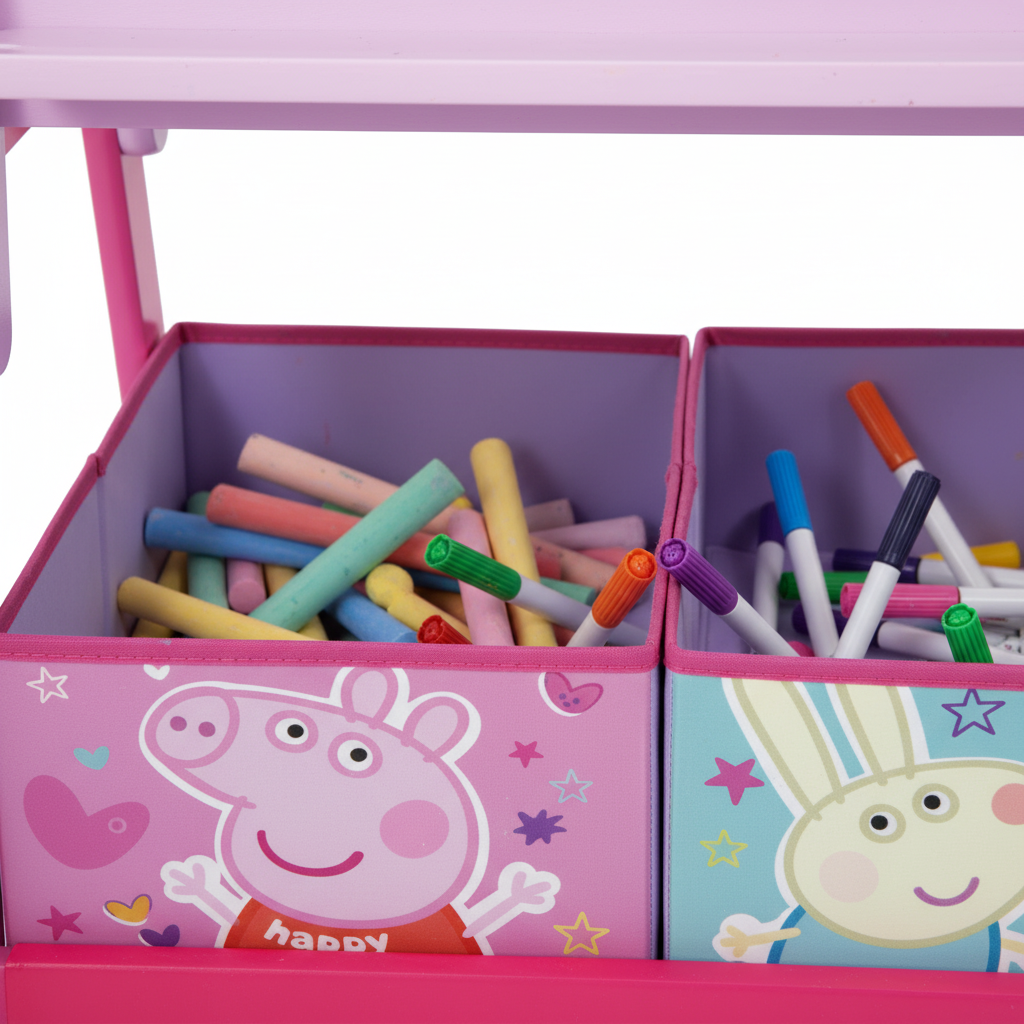 PIG14444 LAVAGNA DOPPIA PEPPA PIG 64X45X117CM CON CASSETTONI CONTENITORI IN TESSUTO
