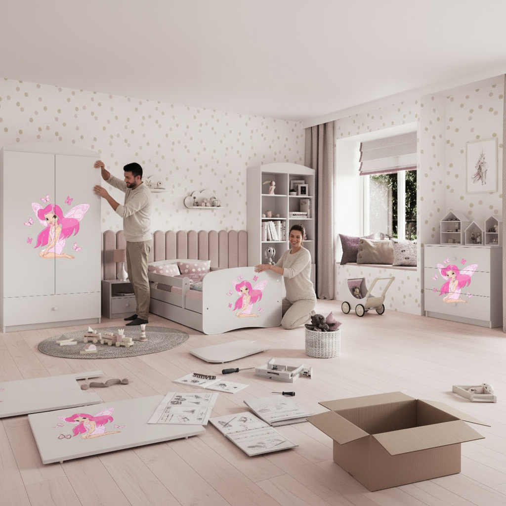 Cameretta Completa Bambina Fairies in Legno 7 Pezzi con Materasso Omaggio | Letto 160x80 o 180x80cm | Top2Trade | KO3cameretta