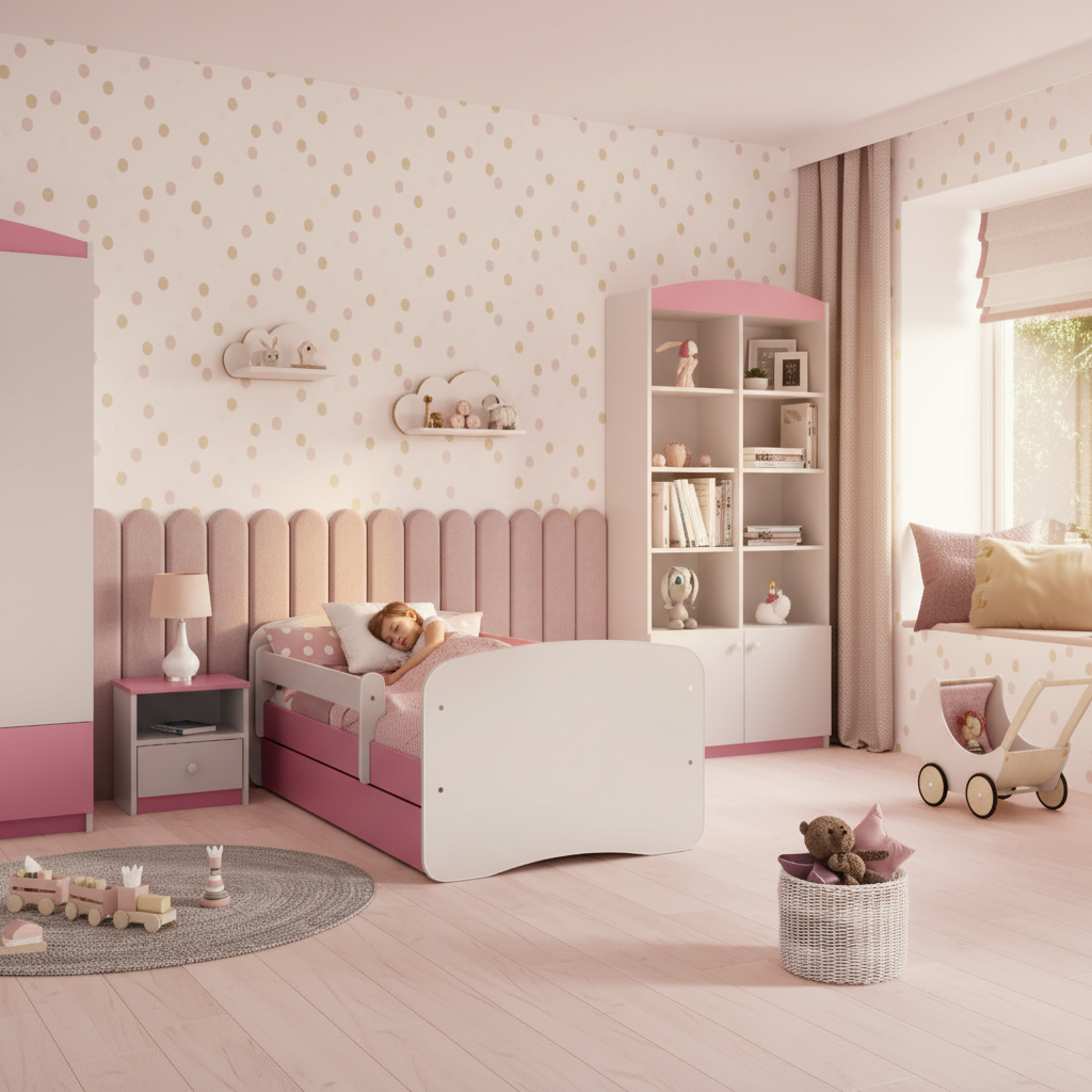 Cameretta Completa Bambini BabyDreams Dreams in Legno 7 Pezzi con Materasso Omaggio | Letto 160x80 o 180x80cm | Bianco Celeste Rosa | Top2Trade | KO500