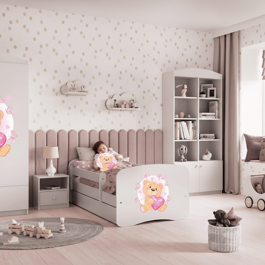 Cameretta Completa Bambini BabyDreams Teddy Heart in Legno 7 Pezzi con Materasso Omaggio | Letto 160x80 o 180x80cm | Top2Trade | KO500CAMTEDDYHEART