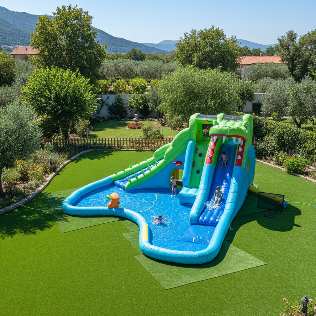 Gonfiabile Coccodrillo con Piscina e 2 Scivoli 570x515x240cm | Top2Trade | 9517