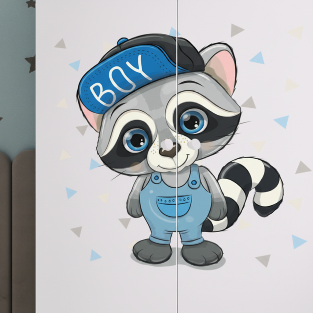 Armadio per Bambini BabyDreams Blue Raccoon in Legno | 90x52x175cm | Top2Trade | SZBD_NI_SZO