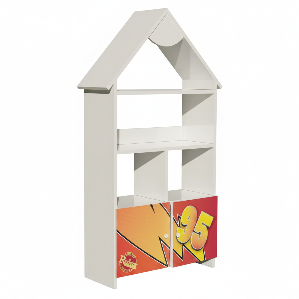 Libreria Casetta Bambino Disney Cars Lightning McQueen | 3 Ripiani + 2 Cassetti | Legno FSC | H139 x L63cm | TPCAS2CAR
