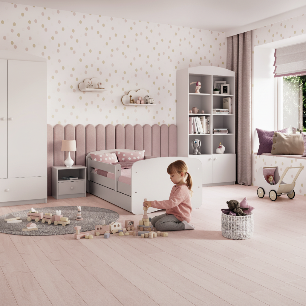 Cameretta Completa Bambini BabyDreams Dreams in Legno 7 Pezzi con Materasso Omaggio | Letto 160x80 o 180x80cm | Bianco Celeste Rosa | Top2Trade | KO500