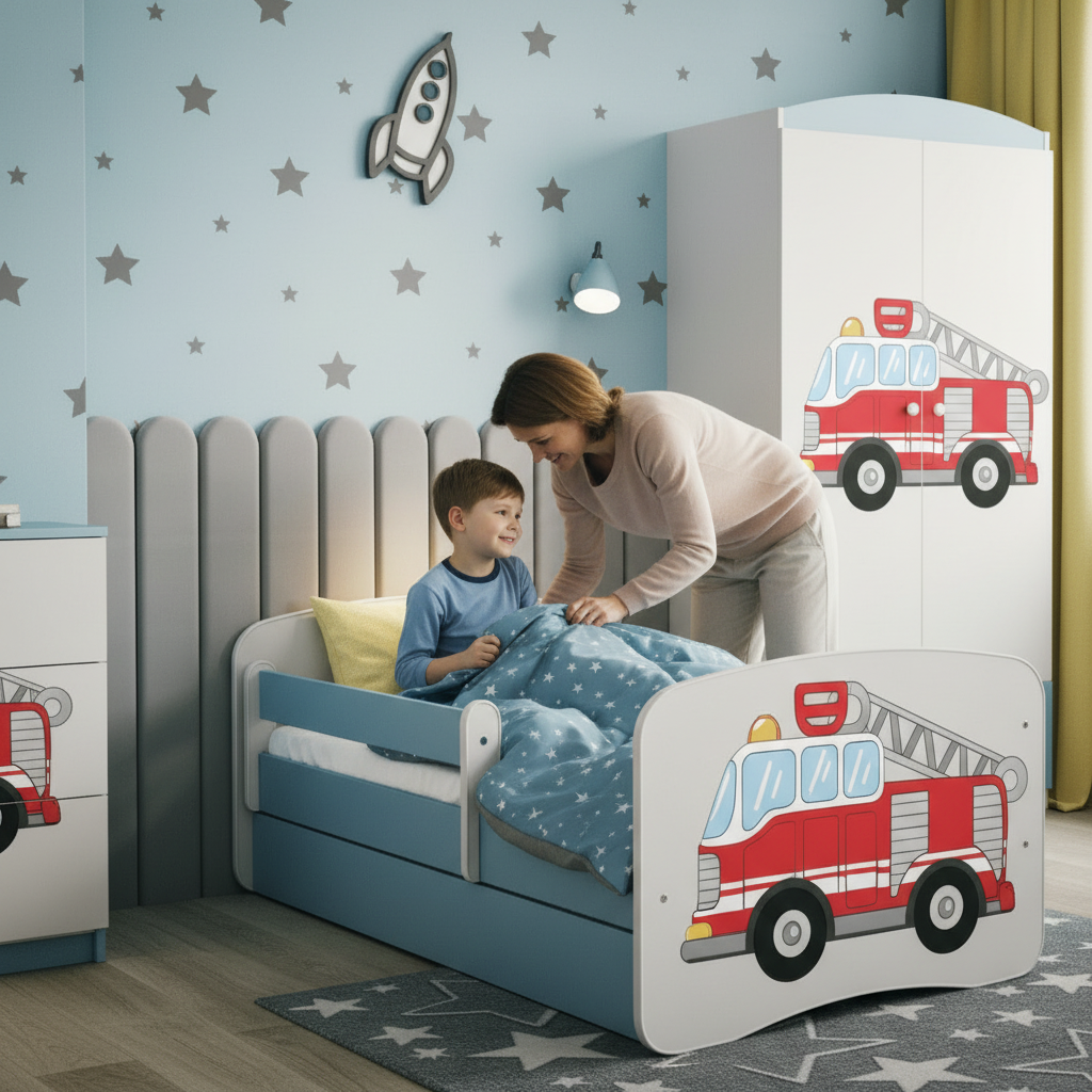 Cameretta Completa Bambino Pompiere in Legno 7 Pezzi con Materasso Omaggio | Letto 160x80 o 180x80cm | Top2Trade | KO1cameretta