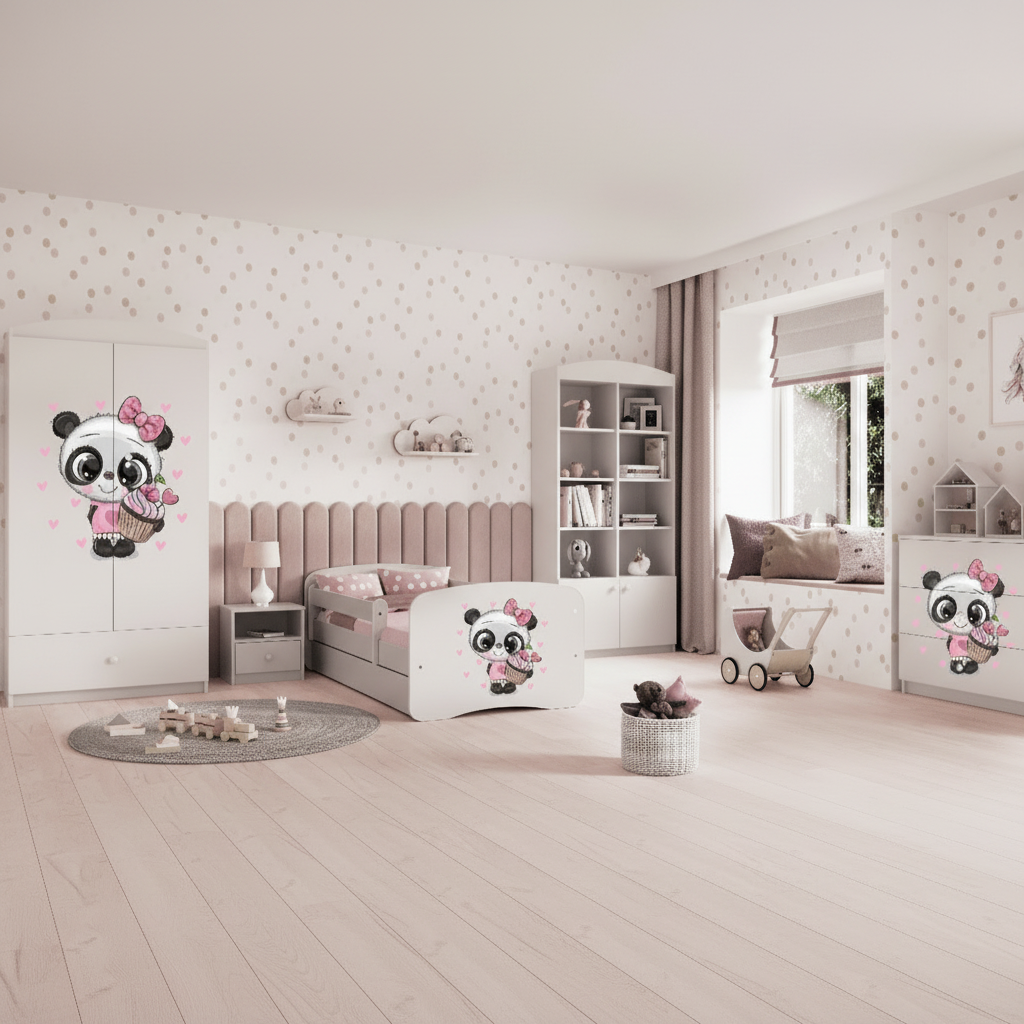 Cameretta Completa Bambini BabyDreams Panda in Legno 7 Pezzi con Materasso Omaggio | Letto 160x80 o 180x80cm | Top2Trade | KO500CAMPANDA