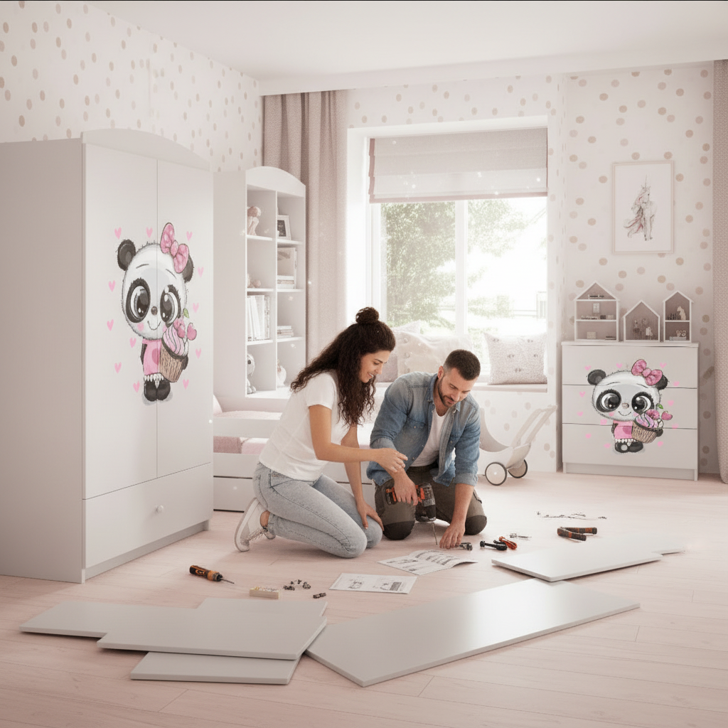 Cameretta Completa Bambini BabyDreams Panda in Legno 7 Pezzi con Materasso Omaggio | Letto 160x80 o 180x80cm | Top2Trade | KO500CAMPANDA