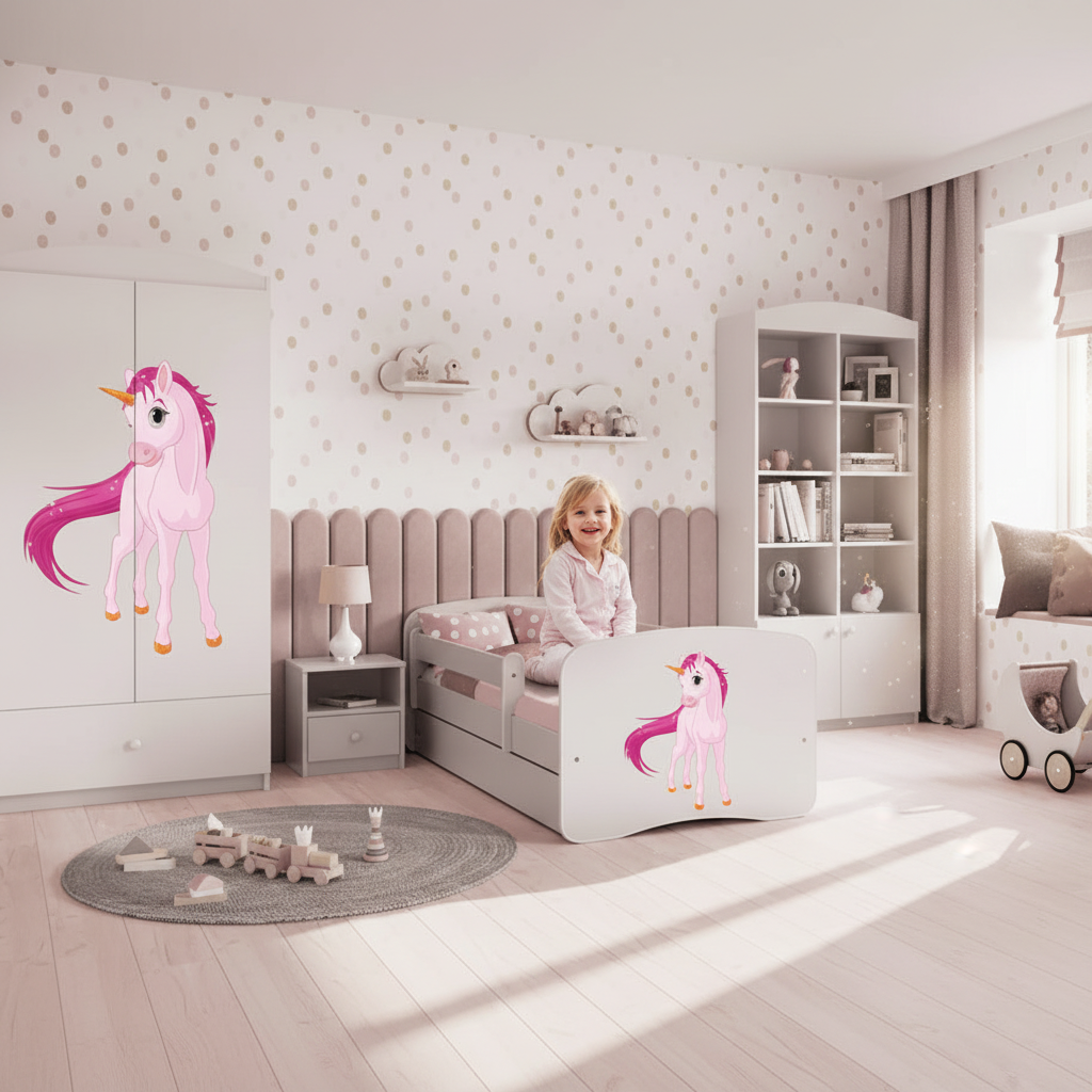 Cameretta Completa Bambina BabyDreams Unicorno in Legno 7 Pezzi con Materasso Omaggio | Letto 160x80 o 180x80cm | Top2Trade | KO500CAMUNI