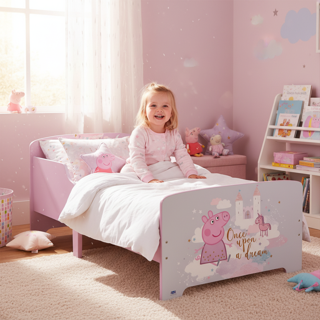 Letto Bambini in Legno Peppa Pig Once Upon a Dream con Doghe e Sponde 140x70cm | Prodotto Ufficiale | Top2Trade | PEPPA713496