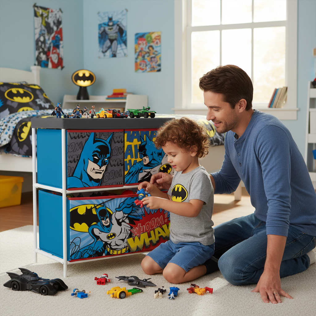 BAT15787 MOBILE PORTAGIOCHI BATMAN CON 3 CONTENITORI TESSILI DI 53X30X60