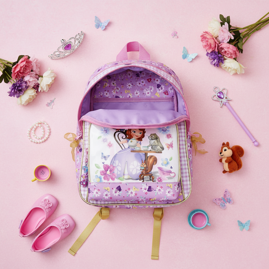 Zaino Sofia la Principessa Deluxe Glitter Sharing is Royal Doppia Tasca 34x28x14cm | Prodotto Ufficiale Disney | Top2Trade | SF4615