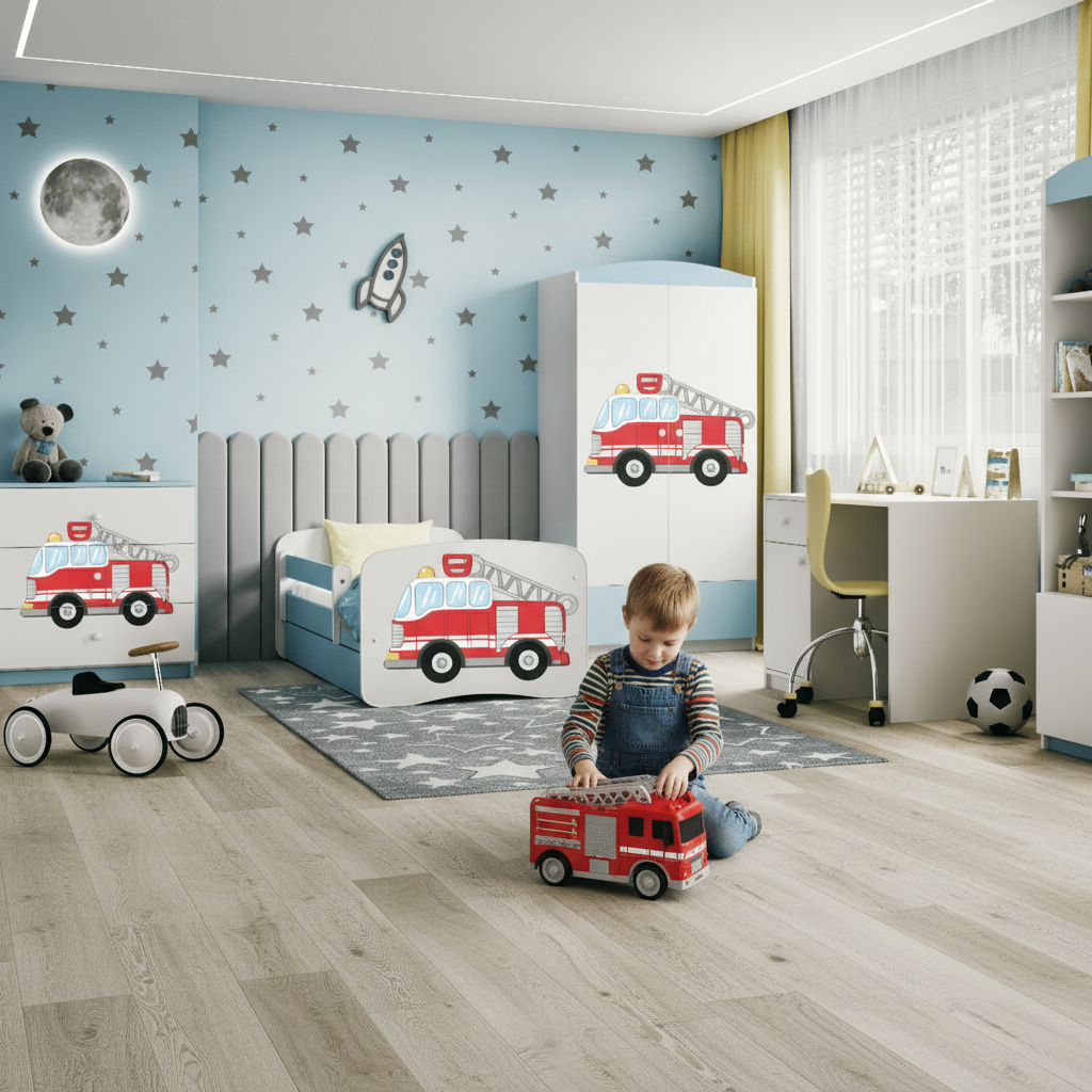 Cameretta Completa Bambino Pompiere in Legno 7 Pezzi con Materasso Omaggio | Letto 160x80 o 180x80cm | Top2Trade | KO1cameretta