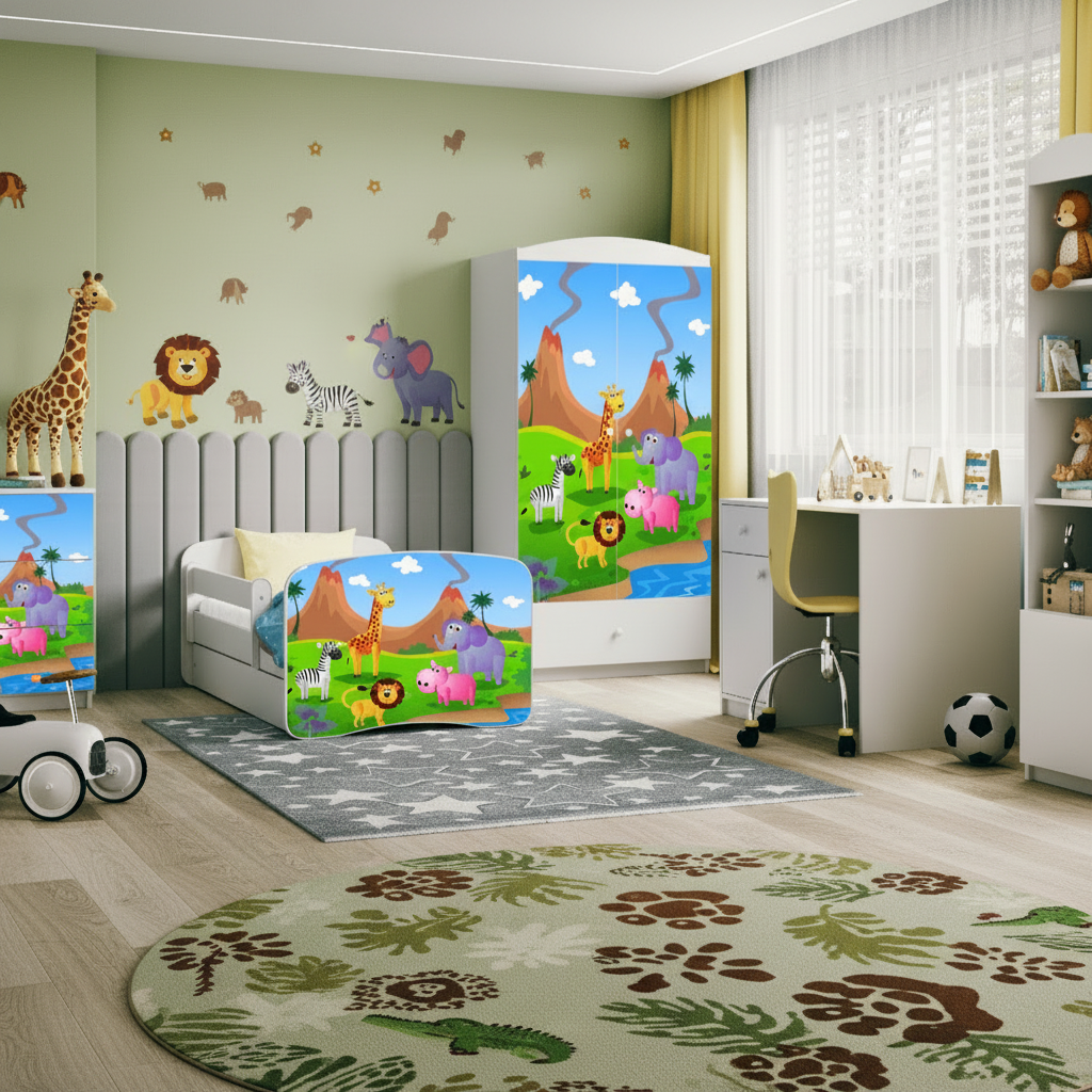 Cameretta Completa Bambini BabyDreams Safari in Legno 7 Pezzi con Materasso Omaggio | Letto 160x80 o 180x80cm | Top2Trade | KO500CAMSAF