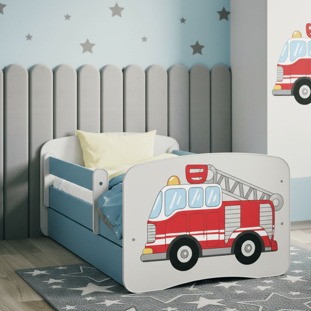 Cameretta Completa Bambino Pompiere in Legno 7 Pezzi con Materasso Omaggio | Letto 160x80 o 180x80cm | Top2Trade | KO1cameretta