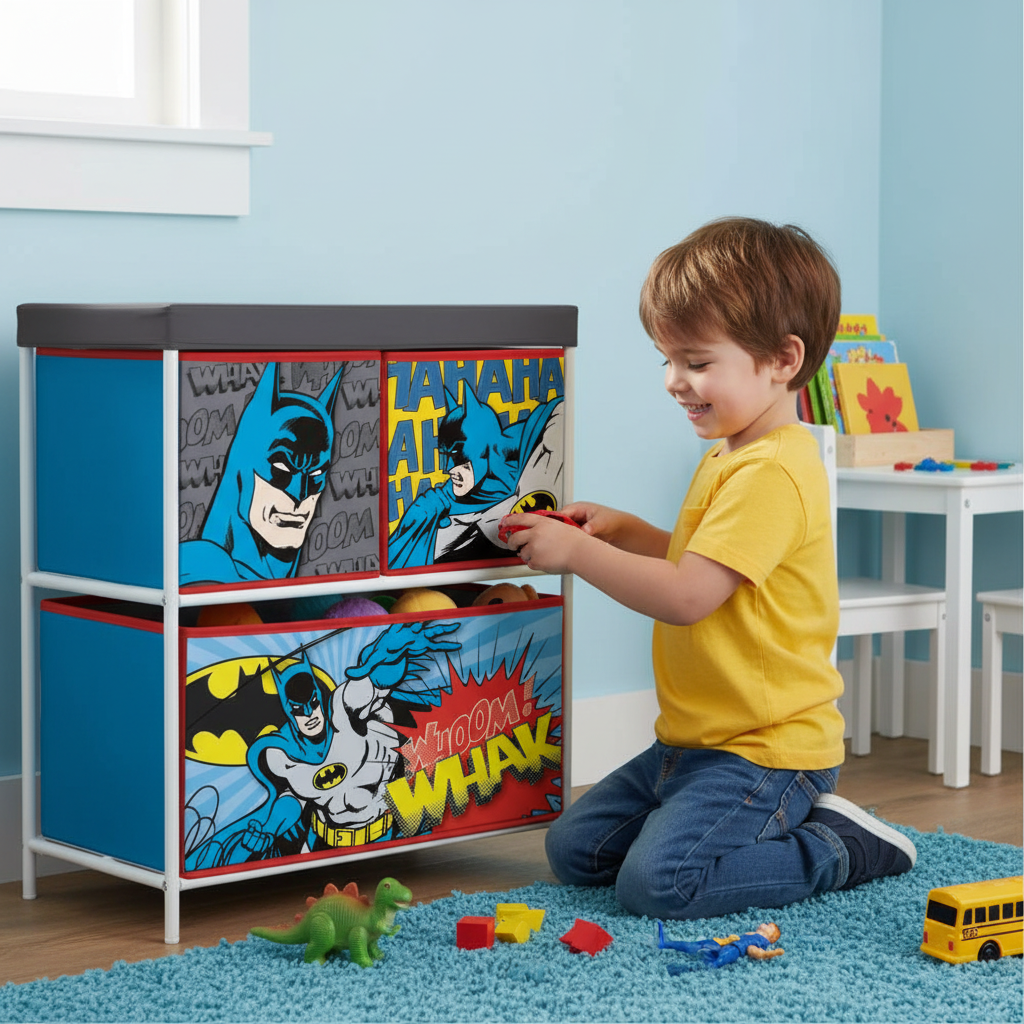 BAT15787 MOBILE PORTAGIOCHI BATMAN CON 3 CONTENITORI TESSILI DI 53X30X60
