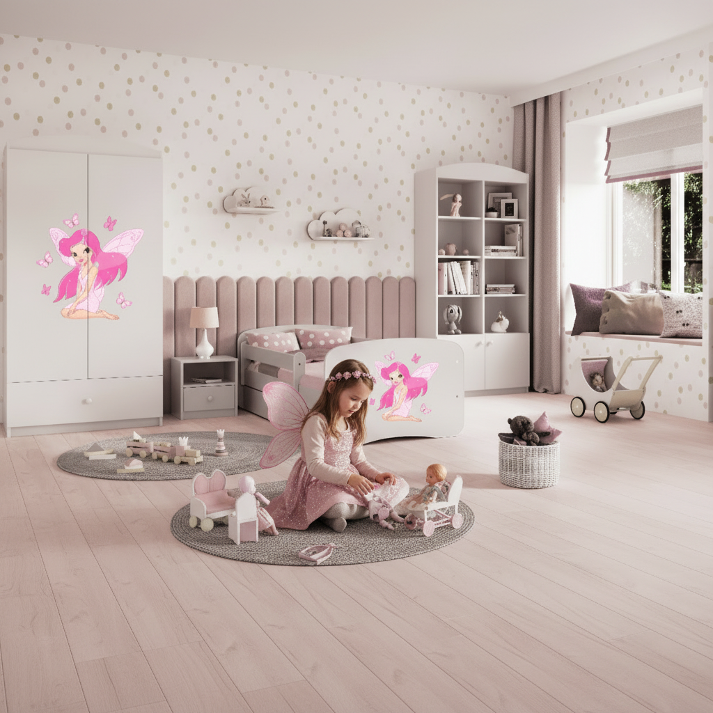 Cameretta Completa Bambina Fairies in Legno 7 Pezzi con Materasso Omaggio | Letto 160x80 o 180x80cm | Top2Trade | KO3cameretta