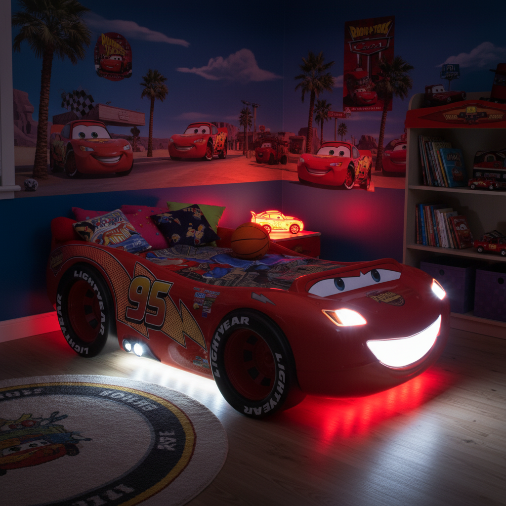 Letto Bambino Deluxe Cars Lightning McQueen in ABS con Luci LED - Materasso Incluso 180x90cm | CARSABS