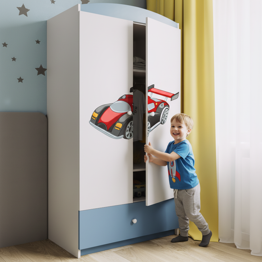 Armadio per Bambini BabyDreams Blue Racing Car in Legno | Colore Blu | Top2Trade | SZBD_NI_AUW