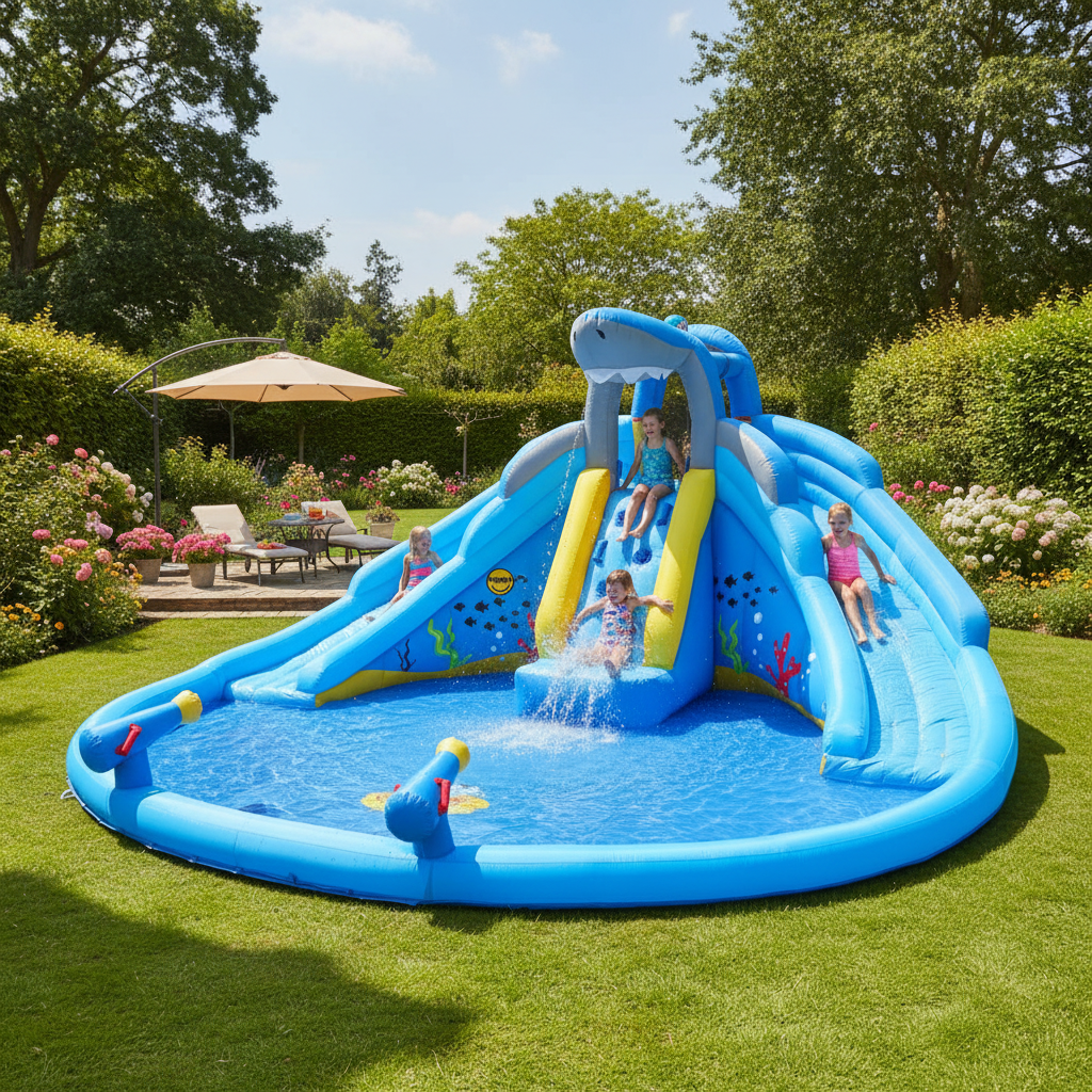 Gonfiabile Shark Splash Center 2 Scivoli Piscina 2 Cannoni Acqua 460x460x240cm | Top2Trade | 9421