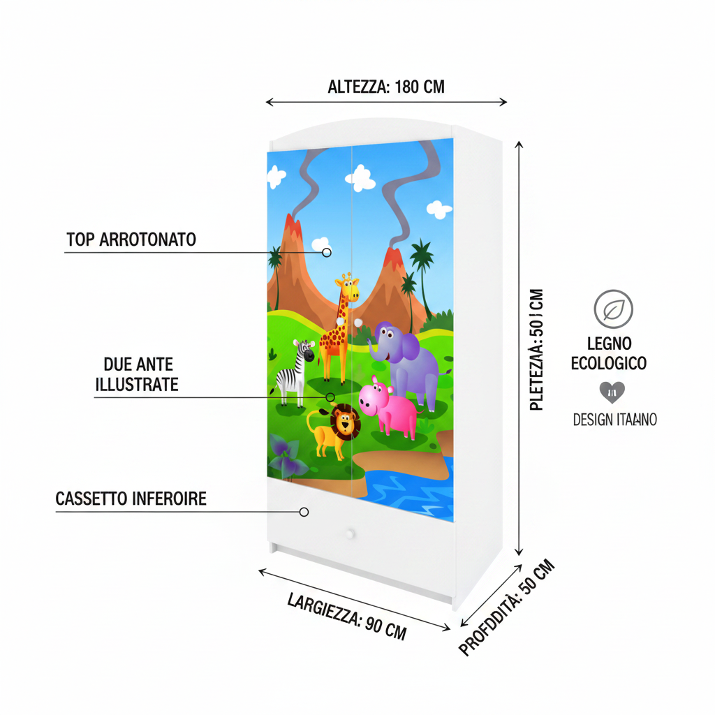 Armadio per bambini babydreams white safari