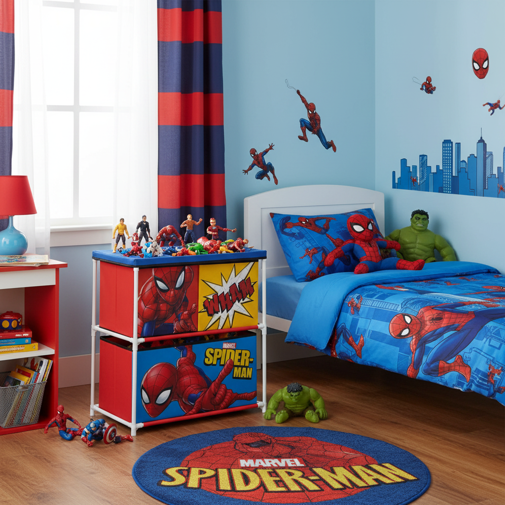 Sp15225 MOBILE PORTAGIOCHI SPIDERMAN  CON 3 CONTENITORI TESSILI DI 53X30X60