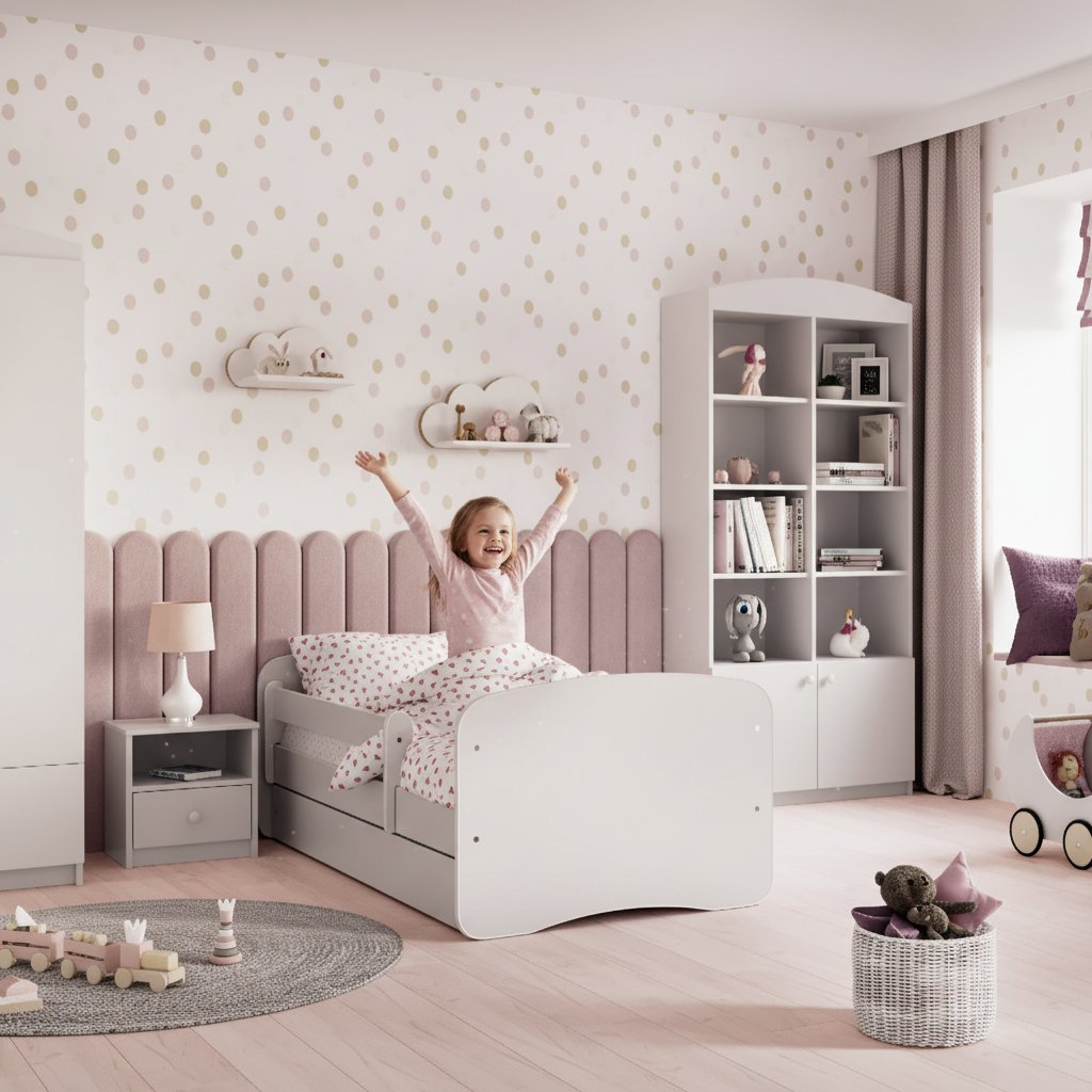 Cameretta Completa Bambini BabyDreams Dreams in Legno 7 Pezzi con Materasso Omaggio | Letto 160x80 o 180x80cm | Bianco Celeste Rosa | Top2Trade | KO500