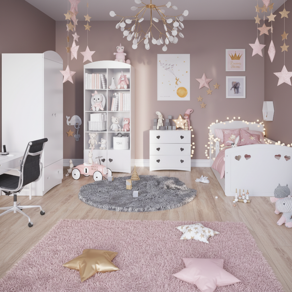 Cameretta Completa Bambina JULIA in Legno 7 Pezzi con Materasso Omaggio | Letto 160x80 o 180x80cm | Top2Trade | KO4Jcameretta