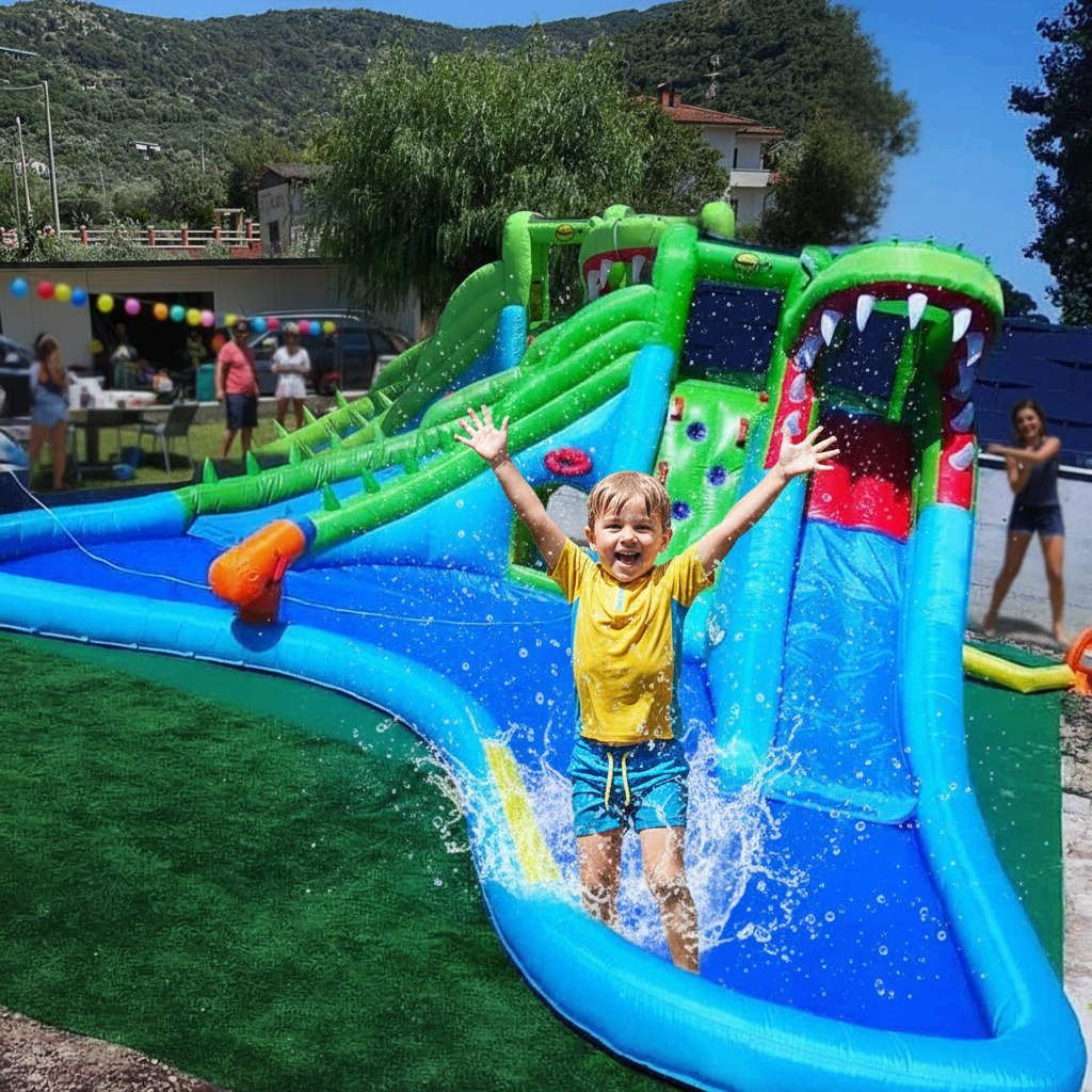 Gonfiabile Coccodrillo con Piscina e 2 Scivoli 570x515x240cm | Top2Trade | 9517
