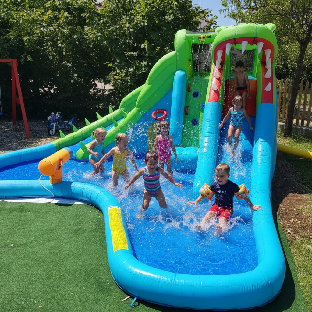 Gonfiabile Coccodrillo con Piscina e 2 Scivoli 570x515x240cm | Top2Trade | 9517