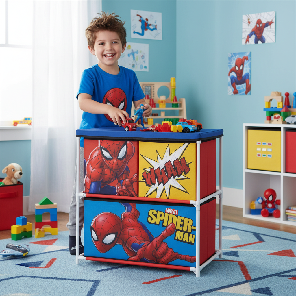 Sp15225 MOBILE PORTAGIOCHI SPIDERMAN  CON 3 CONTENITORI TESSILI DI 53X30X60