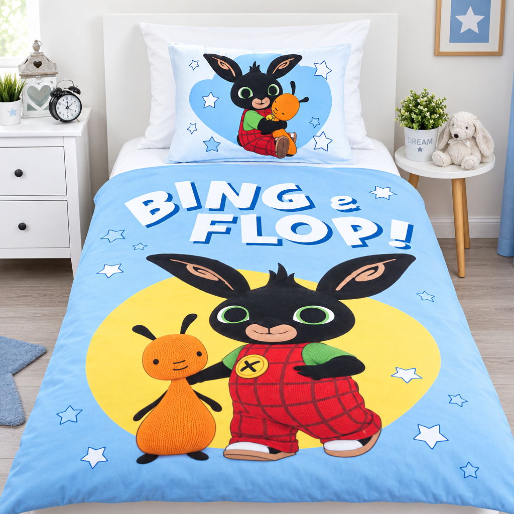Set Letto Bambino Bing | Copripiumino 100x135 cm + Federa 40x60 cm | 100% Cotone | Licenza Ufficiale | BING1314