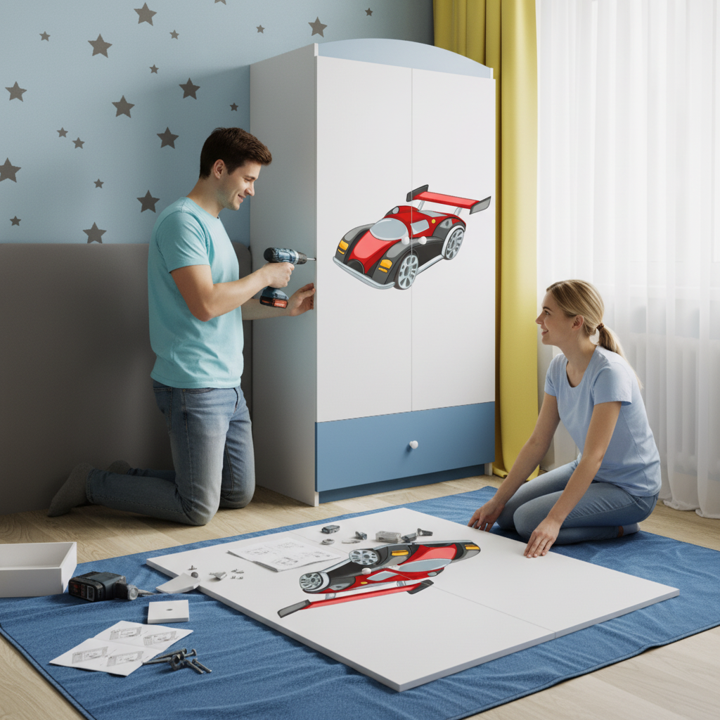 Armadio per Bambini BabyDreams Blue Racing Car in Legno | Colore Blu | Top2Trade | SZBD_NI_AUW