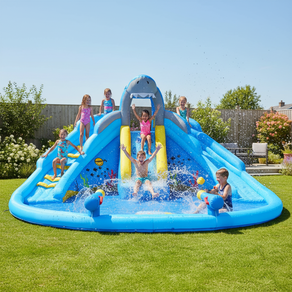 Gonfiabile Shark Splash Center 2 Scivoli Piscina 2 Cannoni Acqua 460x460x240cm | Top2Trade | 9421