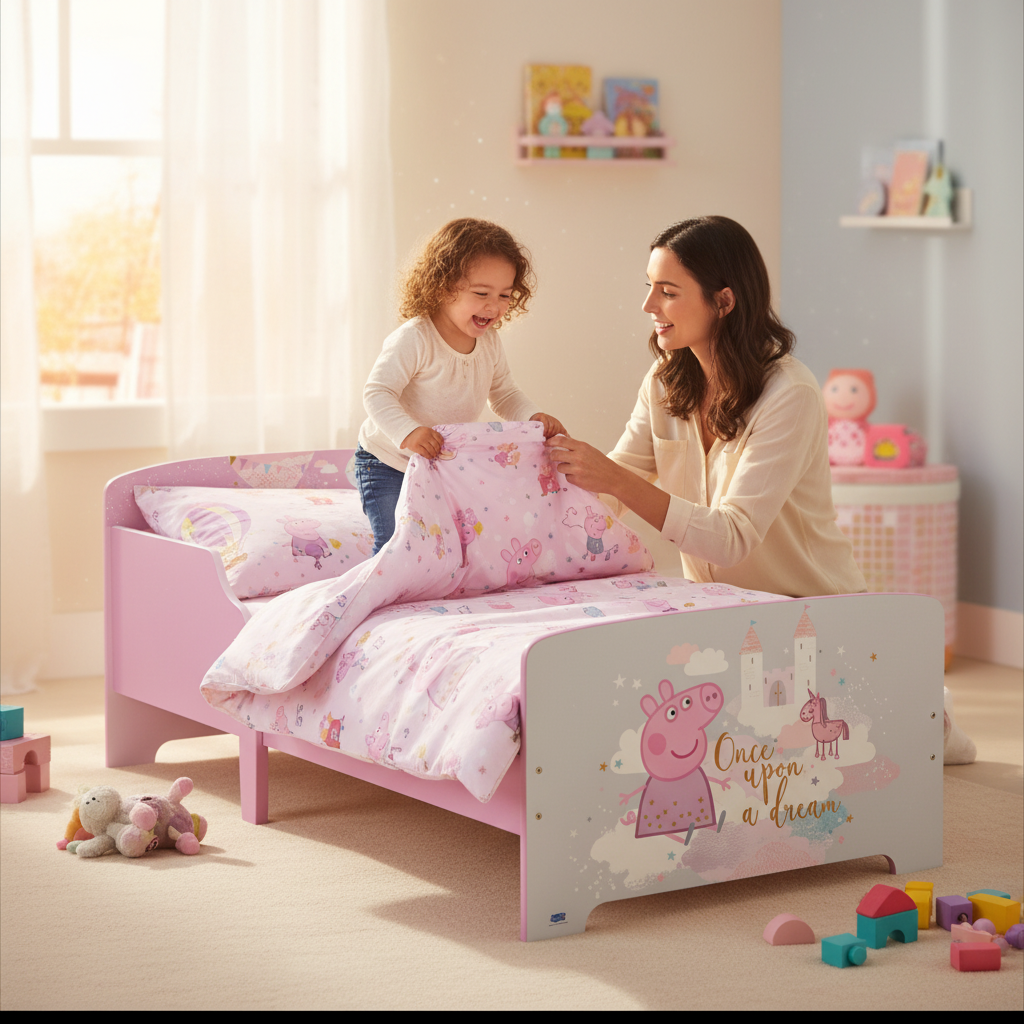 Letto Bambini in Legno Peppa Pig Once Upon a Dream con Doghe e Sponde 140x70cm | Prodotto Ufficiale | Top2Trade | PEPPA713496