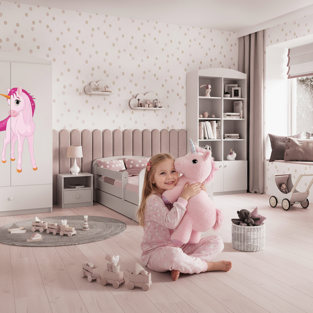 Cameretta Completa Bambina BabyDreams Unicorno in Legno 7 Pezzi con Materasso Omaggio | Letto 160x80 o 180x80cm | Top2Trade | KO500CAMUNI