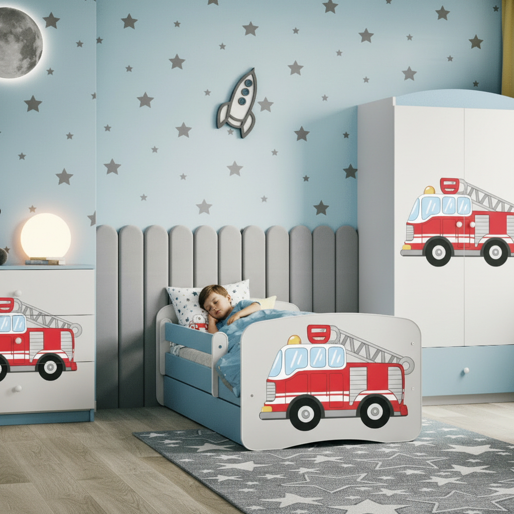 Cameretta Completa Bambino Pompiere in Legno 7 Pezzi con Materasso Omaggio | Letto 160x80 o 180x80cm | Top2Trade | KO1cameretta