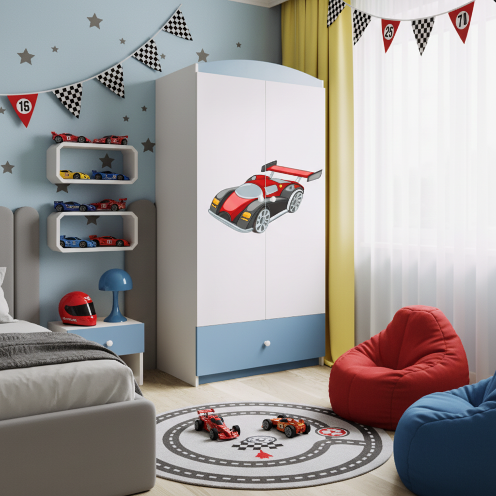 Armadio per Bambini BabyDreams Blue Racing Car in Legno | Colore Blu | Top2Trade | SZBD_NI_AUW