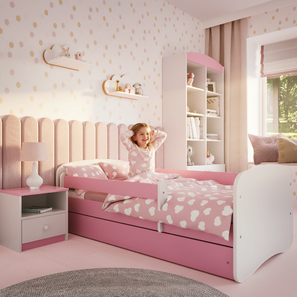Cameretta Completa Bambini BabyDreams Dreams in Legno 7 Pezzi con Materasso Omaggio | Letto 160x80 o 180x80cm | Bianco Celeste Rosa | Top2Trade | KO500
