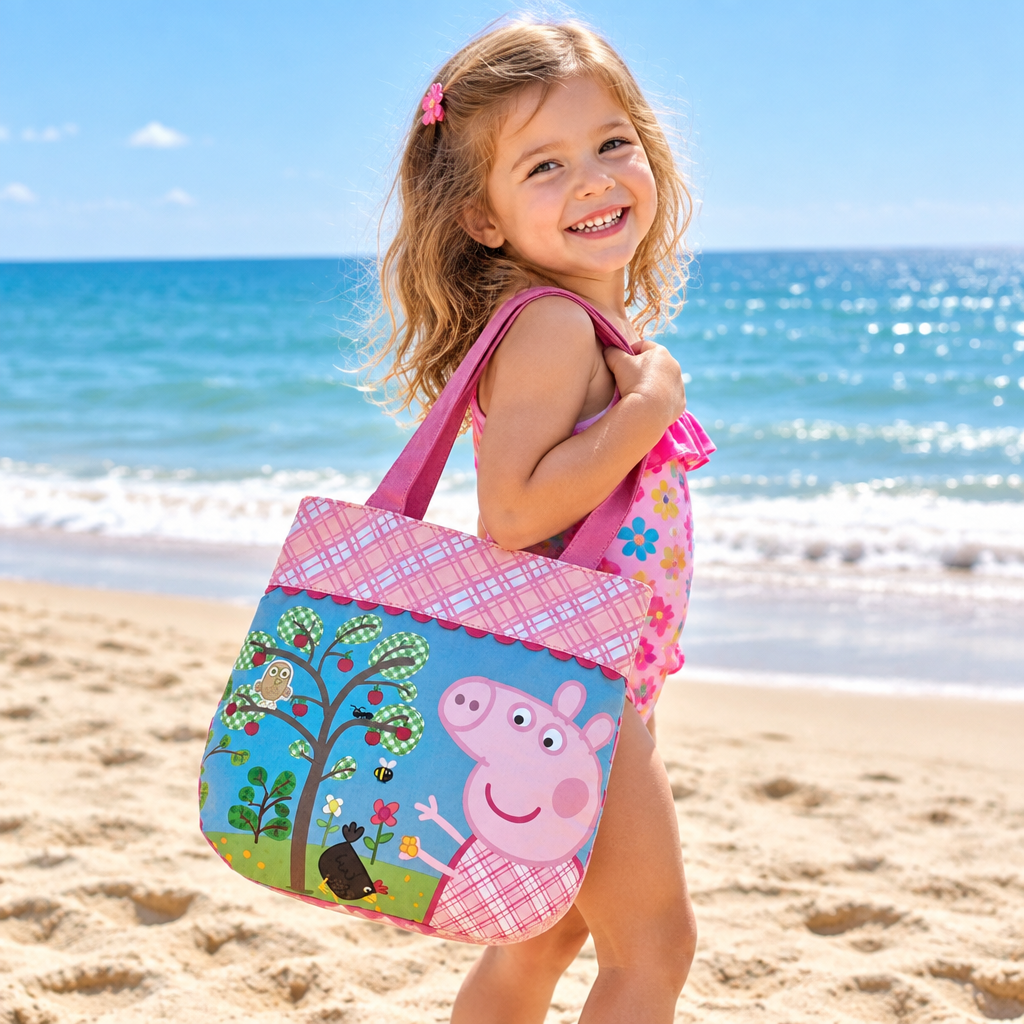 Borsa Tote Bambina Peppa Pig | 27x21x9 cm | Manici Rosa | Licenza Ufficiale | PIG2102-1283