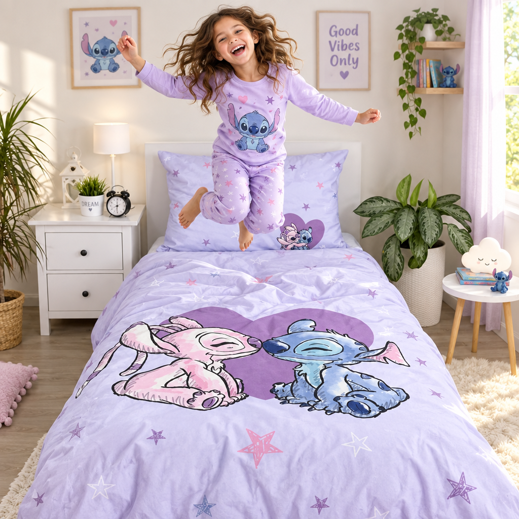 Set Letto Singolo Lilo & Stitch Disney | Copripiumino 140x200 cm + Federa 70x90 cm | 100% Cotone | Licenza Ufficiale | LILO6396