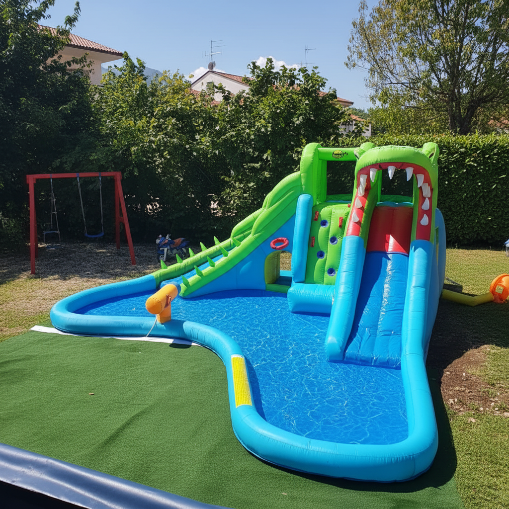 Gonfiabile Coccodrillo con Piscina e 2 Scivoli 570x515x240cm | Top2Trade | 9517